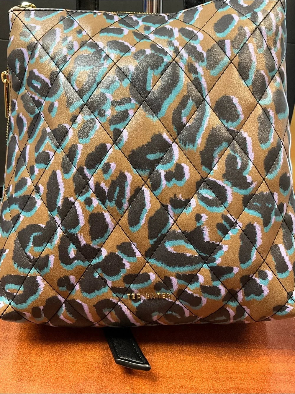 Ted Baker Tan Leopard Quilted Convertible Backpack Tote